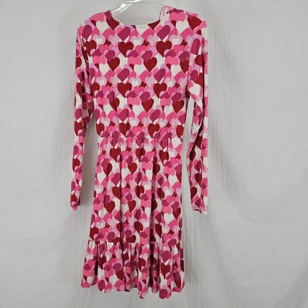 DRAPER JAMES RSVP Valentine's Day Hearts Long Sleeve Knit Wrap Dress-Small